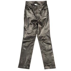 DKNY Leather Pants Womens 6 28X32 Black Excellent High Waisted Straight Genuine